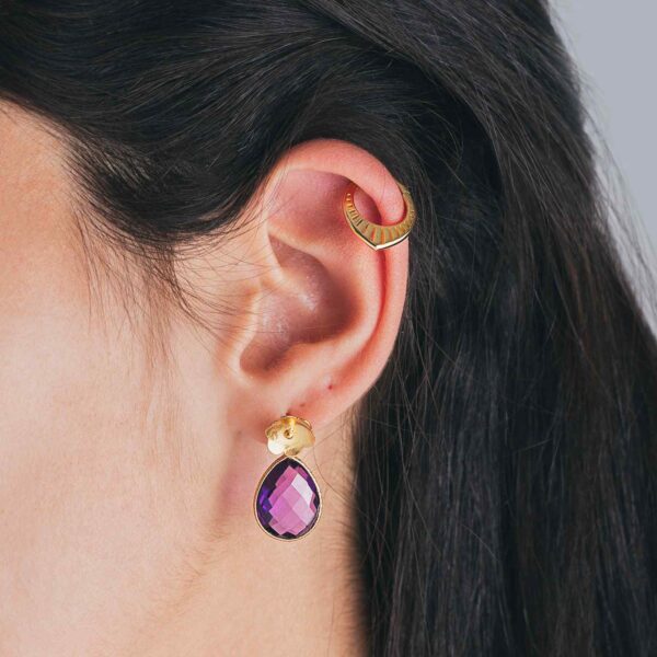 Teardrop and Flower Gold Plated 925 Sterling Silver Earring - Image 2