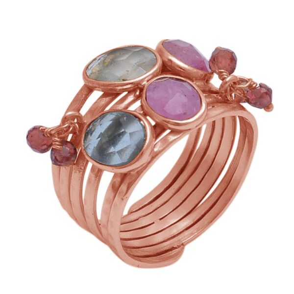 Tourmaline Gemstone Oval Shape 925 Sterling Silver Jewelry Gold Plated Ring - Image 4