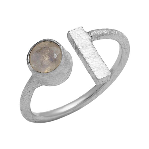 Rainbow Moonstone Gemstone Scratch Texture Ring - Image 3