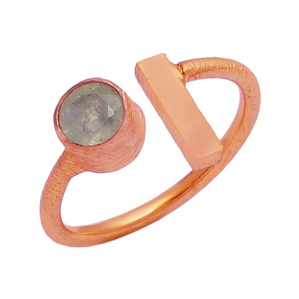 Rainbow Moonstone Gemstone Scratch Texture Ring - Image 2