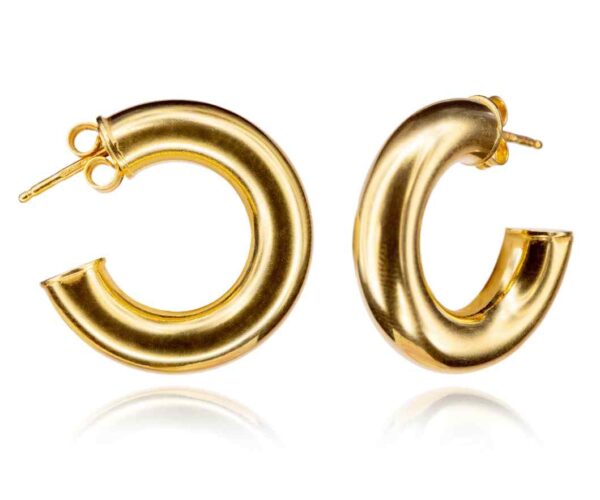 HOLLOW SEMI HOOP 925 SILVER GOLD PLATED EARRING - 24 MM
