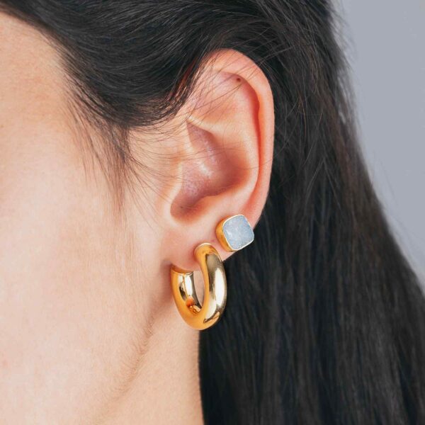 HOLLOW SEMI HOOP 925 SILVER GOLD PLATED EARRING - 24 MM - Image 2