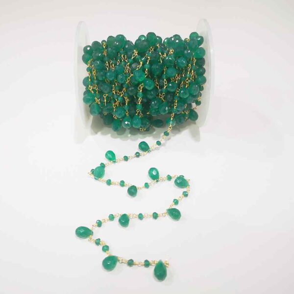Teardrop Beads Rosary Chain - Green Onyx