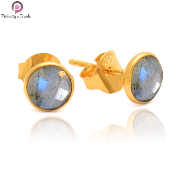 Rainbow moonstone Gold Plated 925 Sterling Silver Earring - Image 2
