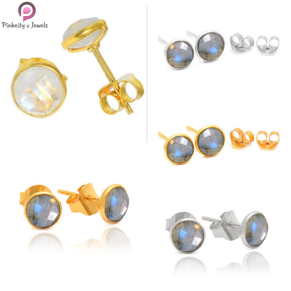 Rainbow moonstone Gold Plated 925 Sterling Silver Earring - Image 4