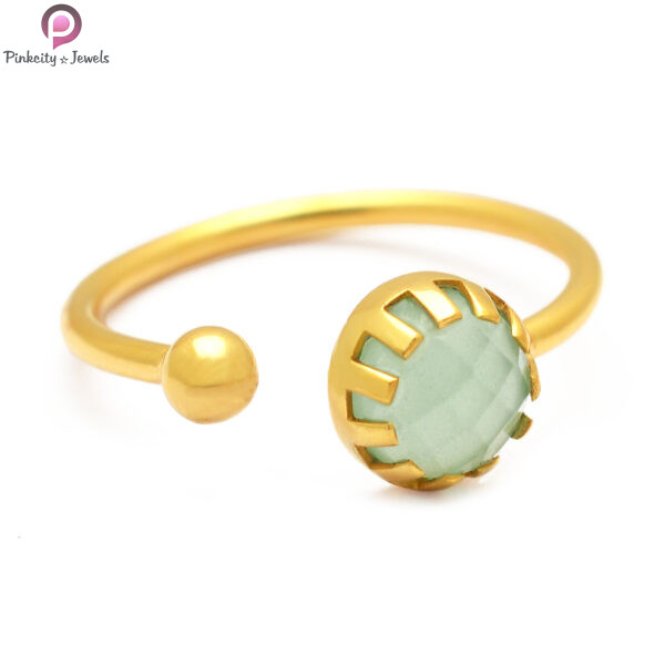 Aqua Chalcedony Faceted Silver Gold Plated Adjustable Ring - Image 2