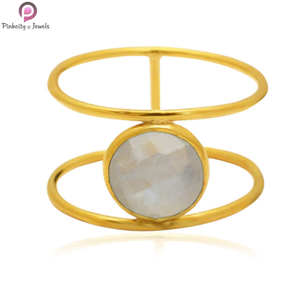Rainbow Moonstone Silver Gold Plated Ring - Image 2