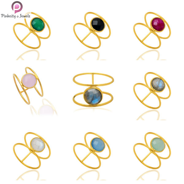 Rainbow Moonstone Silver Gold Plated Ring - Image 3