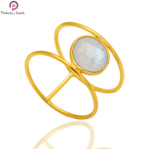 Rainbow Moonstone Silver Gold Plated Ring