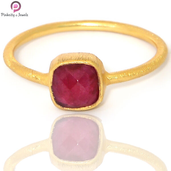 Ruby Gemstone Silver Gold Plated Brush Finish Ring - Image 2
