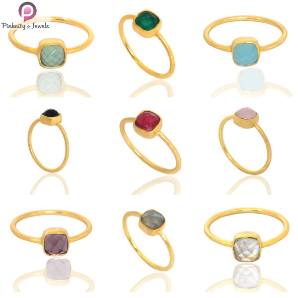 Ruby Gemstone Silver Gold Plated Brush Finish Ring - Image 5