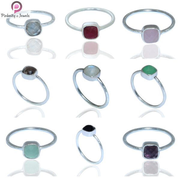 Ruby Gemstone Silver Gold Plated Brush Finish Ring - Image 4
