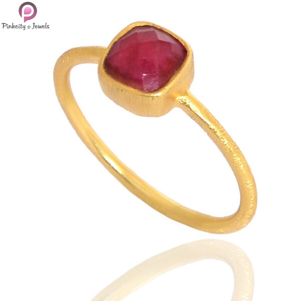 Ruby Gemstone Silver Gold Plated Brush Finish Ring