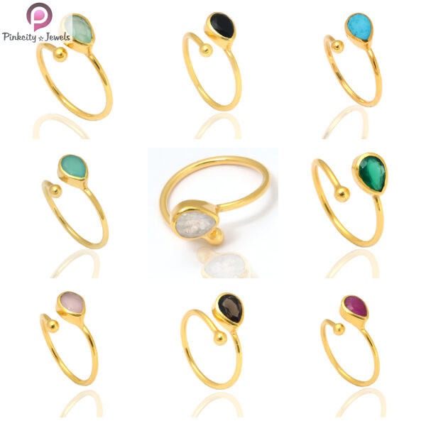 Labradorite Gemstone Silver Gold Plated Adjustable Ring - Image 3