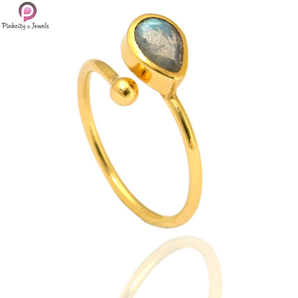Labradorite Gemstone Silver Gold Plated Adjustable Ring