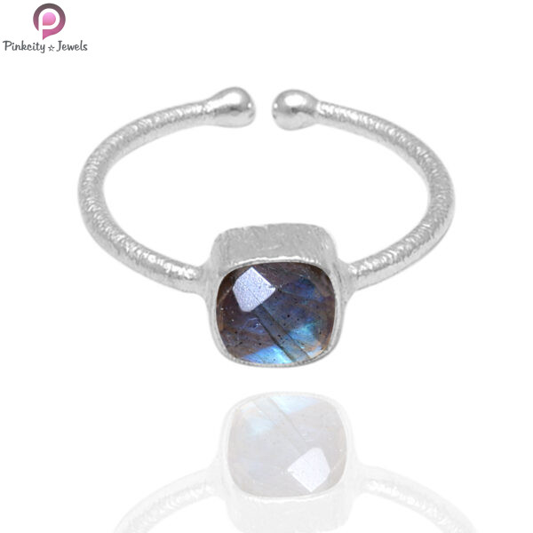 Labradorite Faceted Gemstone Silver Adjustable Ring - Image 2