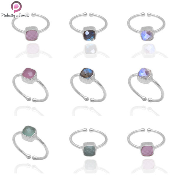 Labradorite Faceted Gemstone Silver Adjustable Ring - Image 3