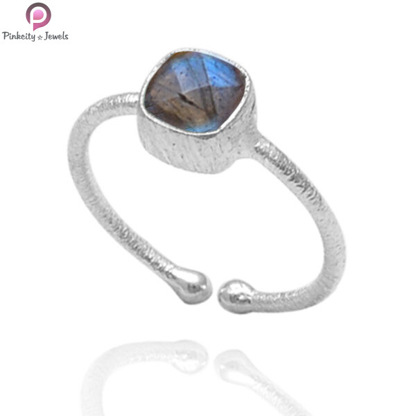 Labradorite Faceted Gemstone Silver Adjustable Ring