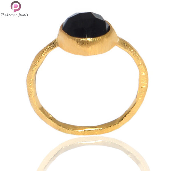 Black Onyx Silver Gold Plated Matte And Hammered Finish Surface Ring - Image 3
