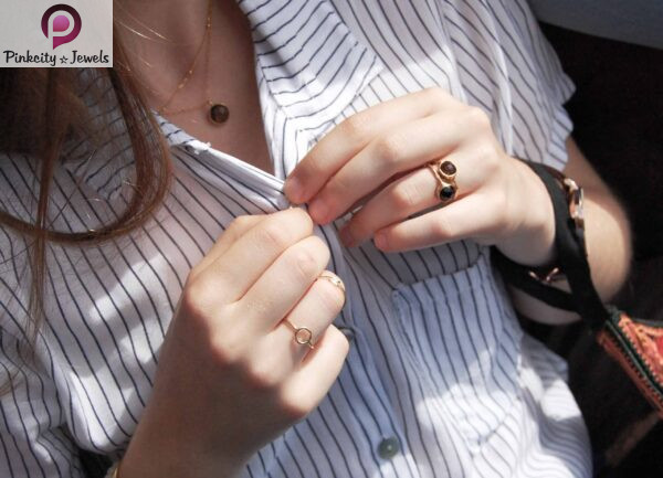 Black Onyx Silver Gold Plated Matte And Hammered Finish Surface Ring - Image 6