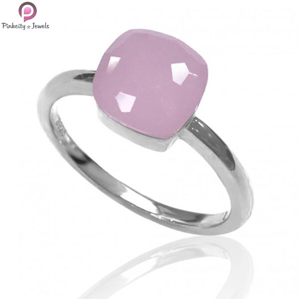 Rose Quartz Faceted Gemstone Silver Gold Plated Ring - Image 2