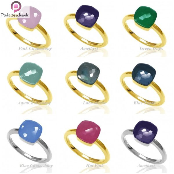 Rose Quartz Faceted Gemstone Silver Gold Plated Ring - Image 3