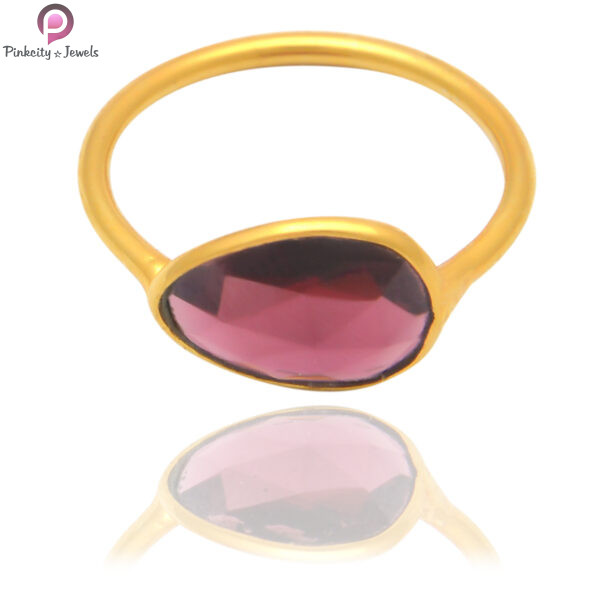 Garnet Gemstone Silver Gold Plated Ring - Image 2