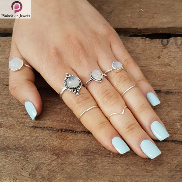 Blue Chalcedony Gemstone Silver Small Ring - Image 2