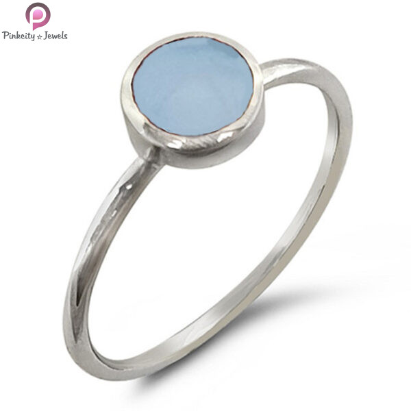 Blue Chalcedony Gemstone Silver Small Ring