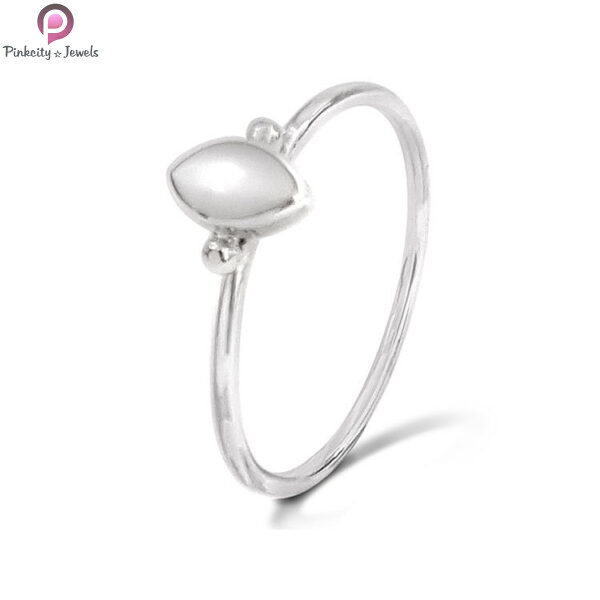 White Moonstone Gemstone Silver Small Ring