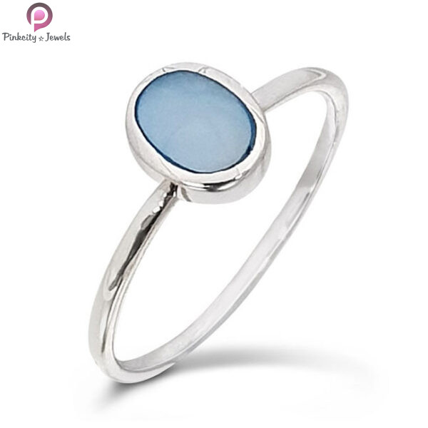Blue Chalcedony Gemstone Silver Small Ring