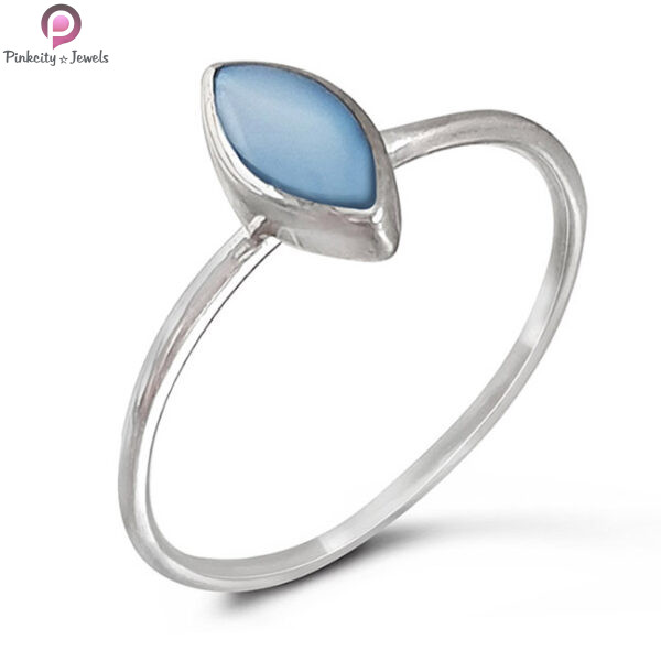 Blue Chalcedony Marquise Shape Gemstone Silver Small Ring