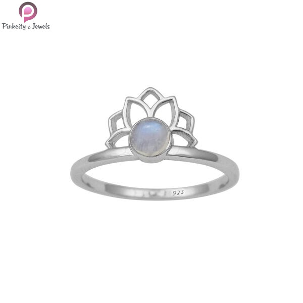 Rainbow Moonstone Gemstone Small Flower Silver Ring