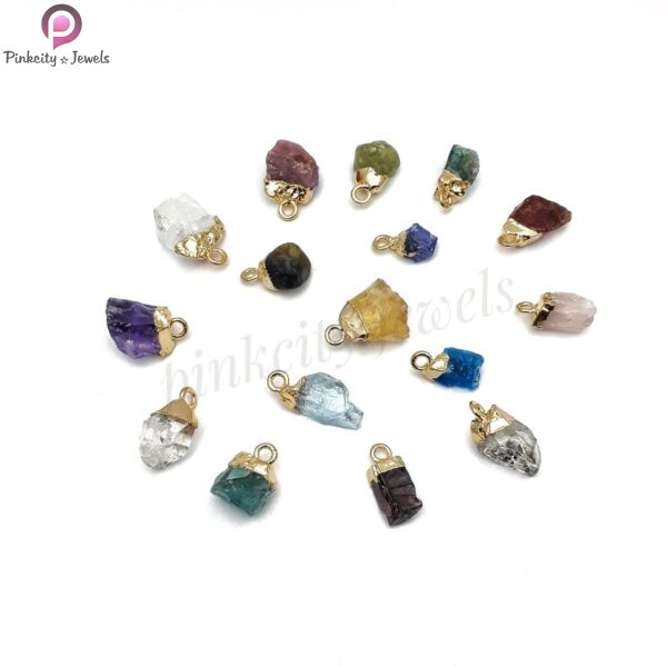 NATURAL ROUGH GEMSTONE GOLD ELECTROPLATING CHARM
