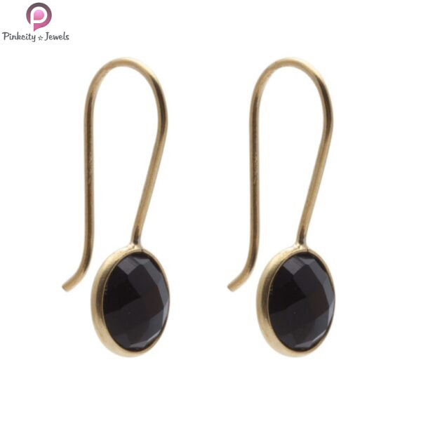Black Onyx Gold Plated 925 Sterling Silver Earring