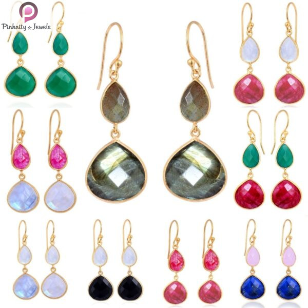 Rainbow Moonstone Gold Plated 925 Sterling Silver Earring - Image 3