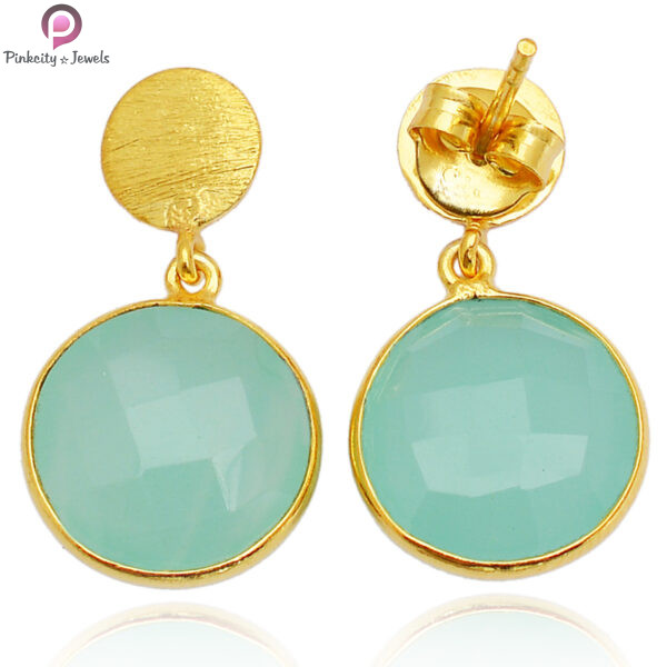 Pink Chalcedony Gold Plated 925 Sterling Silver Earring - Image 3