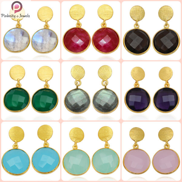 Pink Chalcedony Gold Plated 925 Sterling Silver Earring - Image 4
