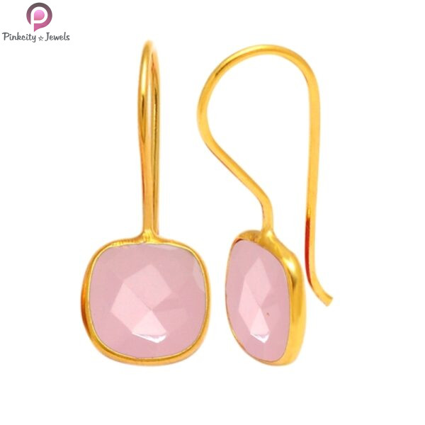 Aqua Chalcedony Gold Plated 925 Sterling Silver Earring - Image 3