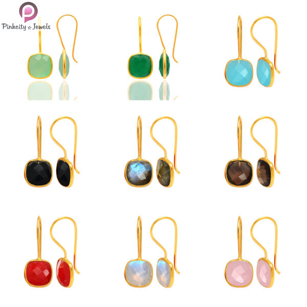 Aqua Chalcedony Gold Plated 925 Sterling Silver Earring - Image 5