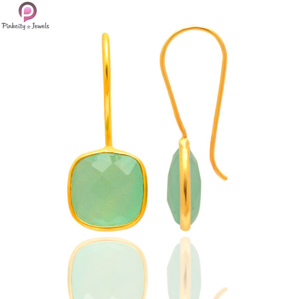 Aqua Chalcedony Gold Plated 925 Sterling Silver Earring