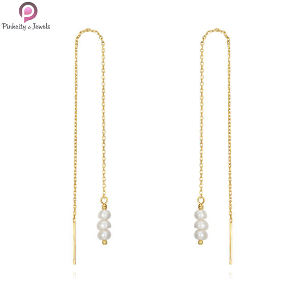 Pearl Gemstone Chain Gold Plated Silver Earring