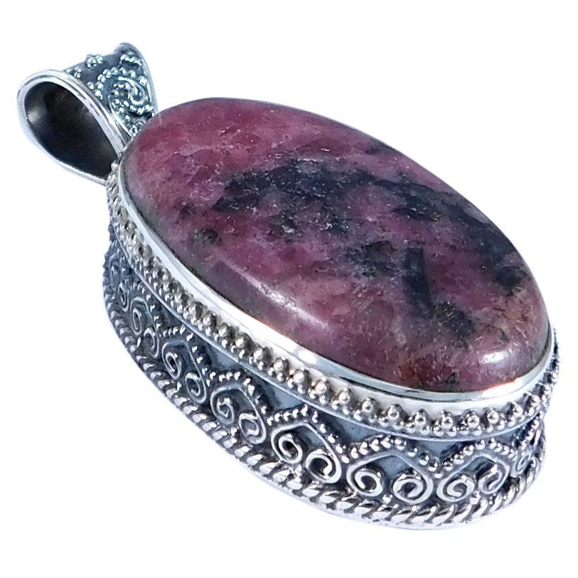 Rhodonite Gemstone 925 Sterling Silver Pendant