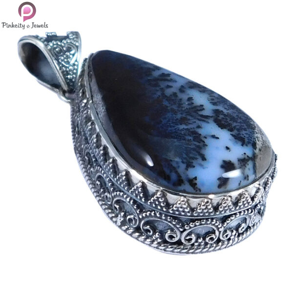 925 Sterling Silver -Dendritic Opal Ethnic Gemstone Pendant Jewelry