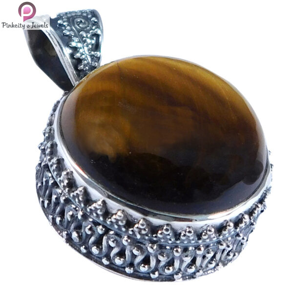 925 Sterling Silver -Tigers Eye Gemstone Pendant Jewelry