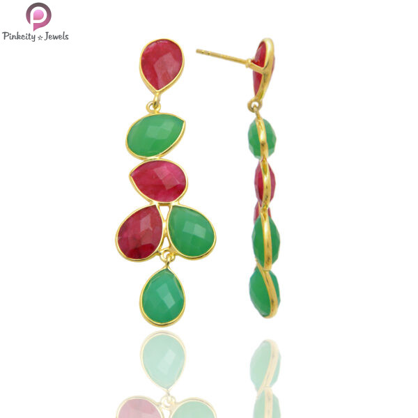 925 silver Gold Plated Gemstone Earring - Image 2