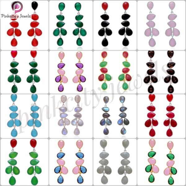 925 silver Gold Plated Gemstone Earring - Image 3