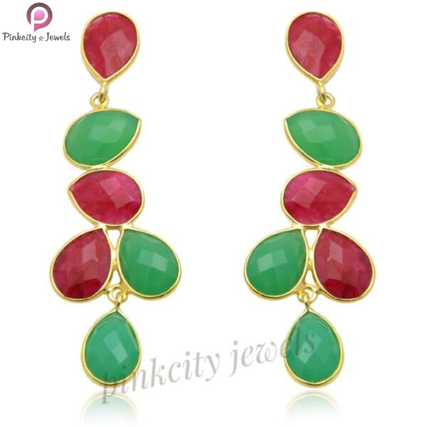 925 silver Gold Plated Gemstone Earring