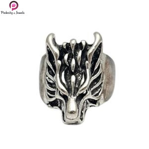 Aruie Wolf Ring Animal Head Gothic Biker Silver Tone Vintage Finger Ring Jewelry for Men