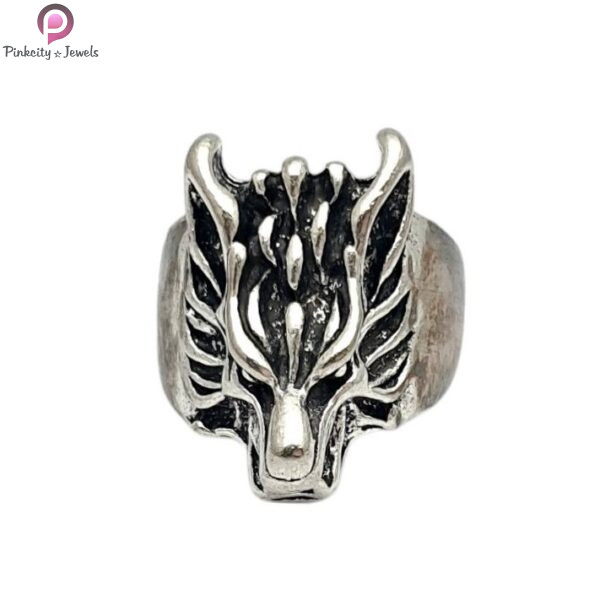 Aruie Wolf Ring Animal Head Gothic Biker Silver Tone Vintage Finger Ring Jewelry for Men